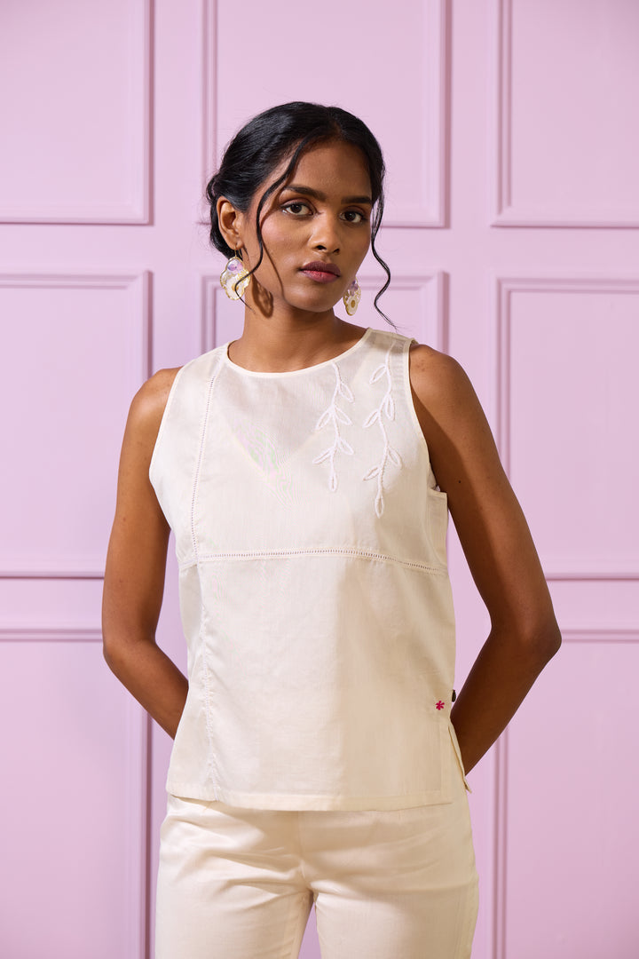 Sleeveless Ivory Chanderi Top