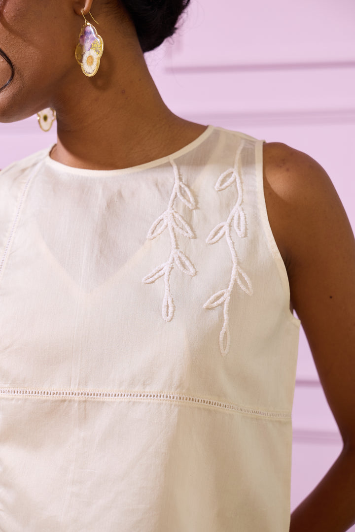 Sleeveless Ivory Chanderi Top