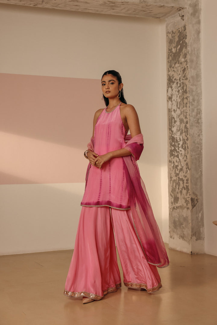 Pink and Purple Tie-dye Halter Kurta