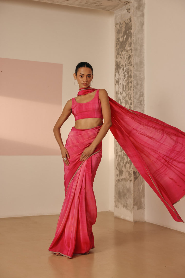 Pink Tie-dye Crepe Saree