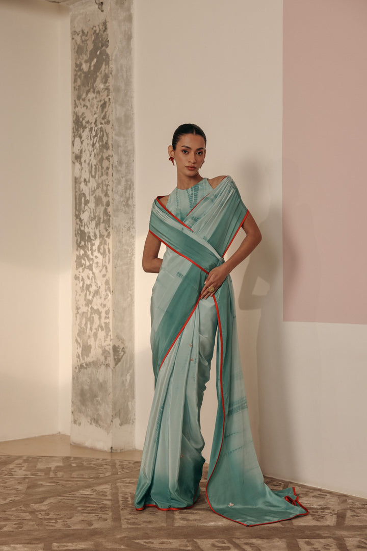 Light Blue Tie-dye Crepe Saree