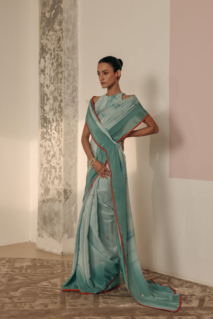 Light Blue Tie-dye Crepe Saree