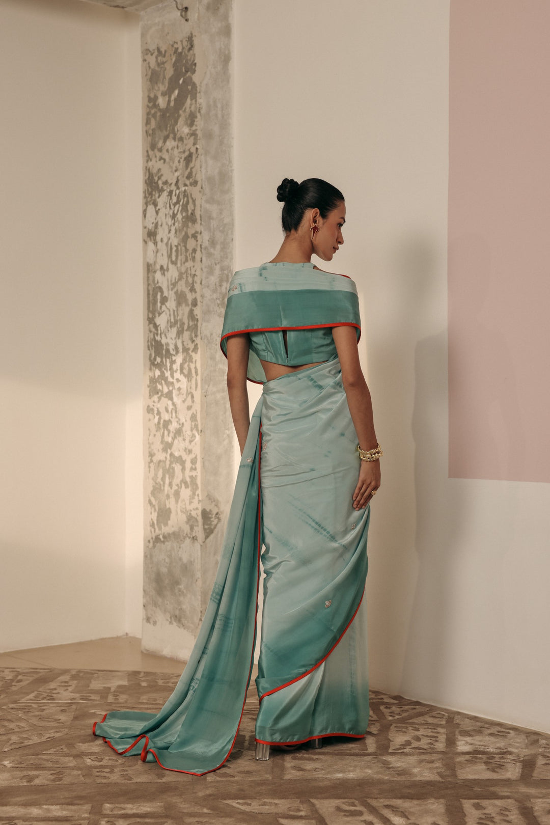 Light Blue Tie-dye Crepe Saree