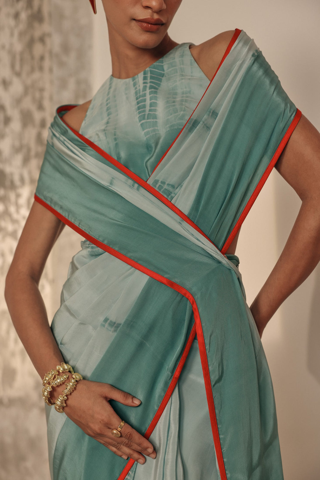 Light Blue Tie-dye Crepe Saree