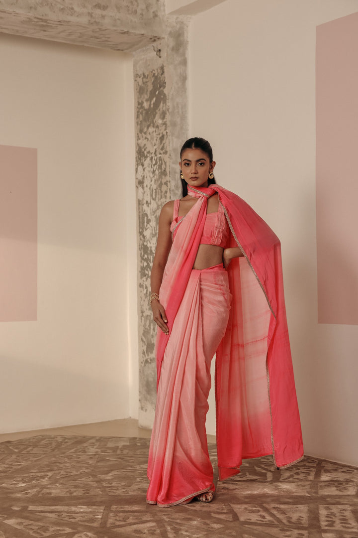 Peach Tie-dye Crepe Saree