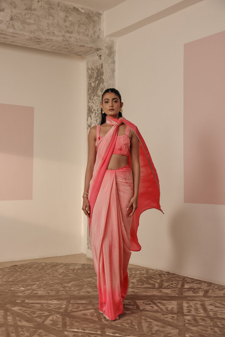 Peach Tie-dye Crepe Saree