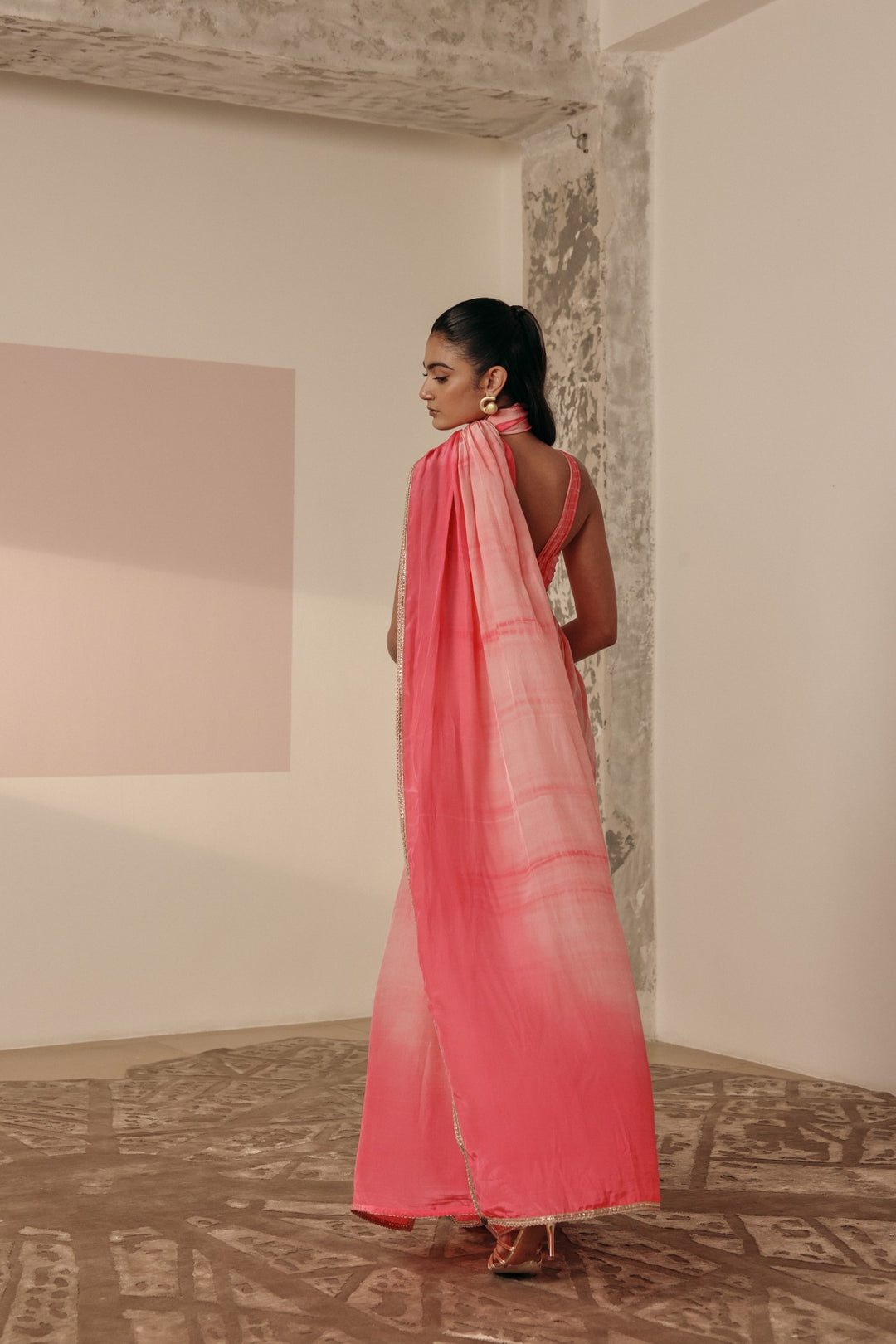 Peach Tie-dye Crepe Saree