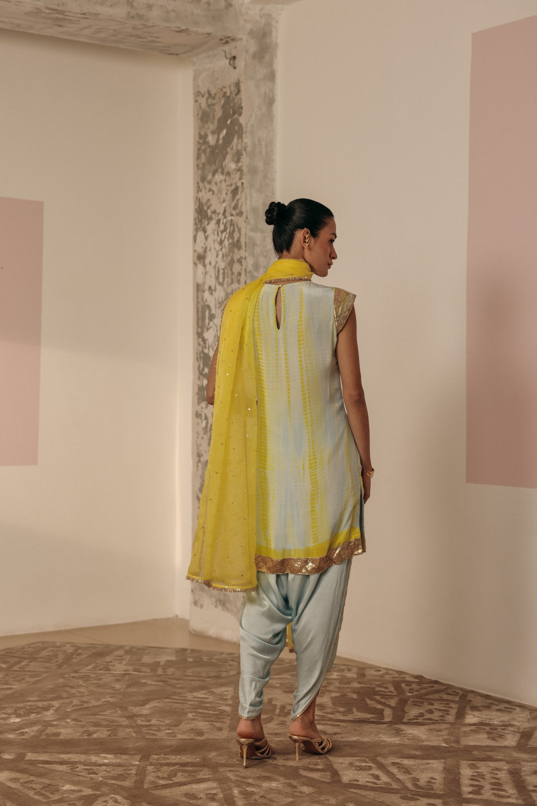 Yellow Organza Mukaish Dupatta