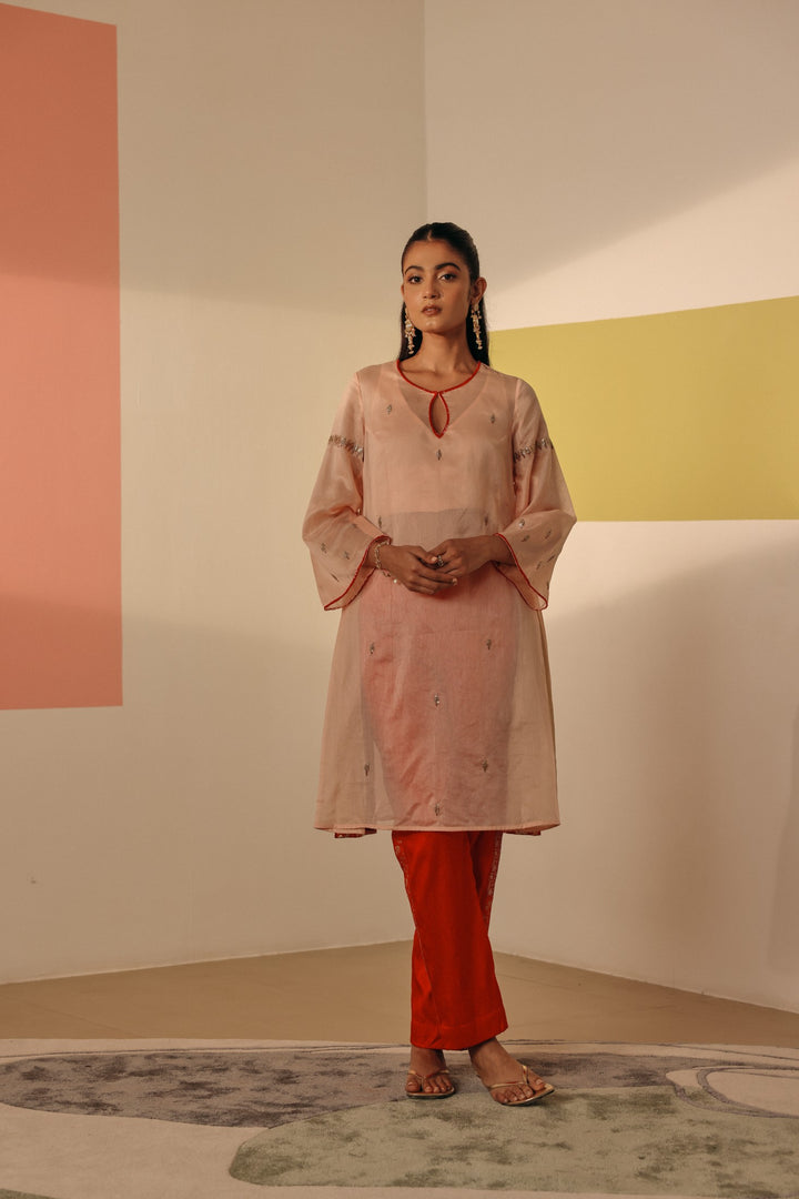 Peach Silk Chanderi Kurta