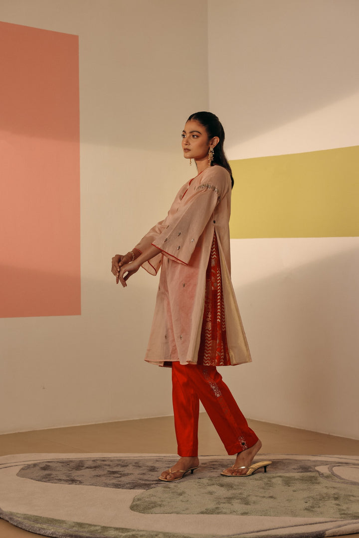 Peach Silk Chanderi Kurta