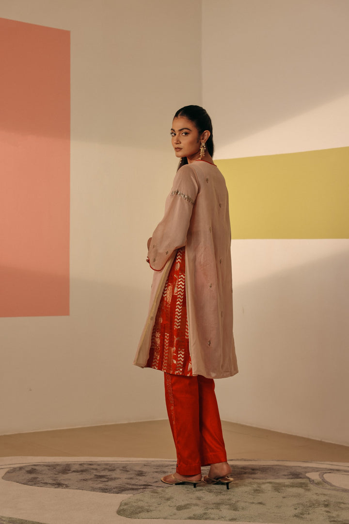 Peach Silk Chanderi Kurta