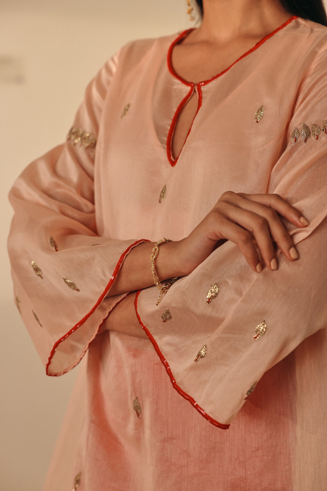Peach Silk Chanderi Kurta