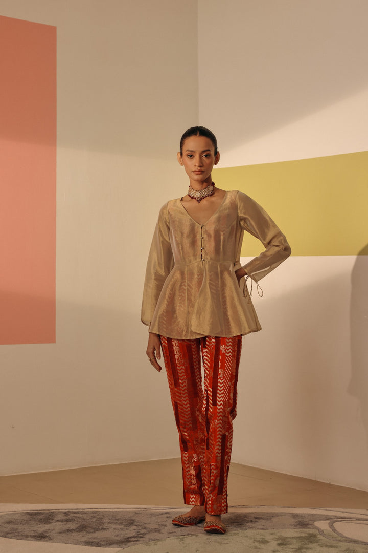 Gold Tissue Peplum Top (Ready To Ship)