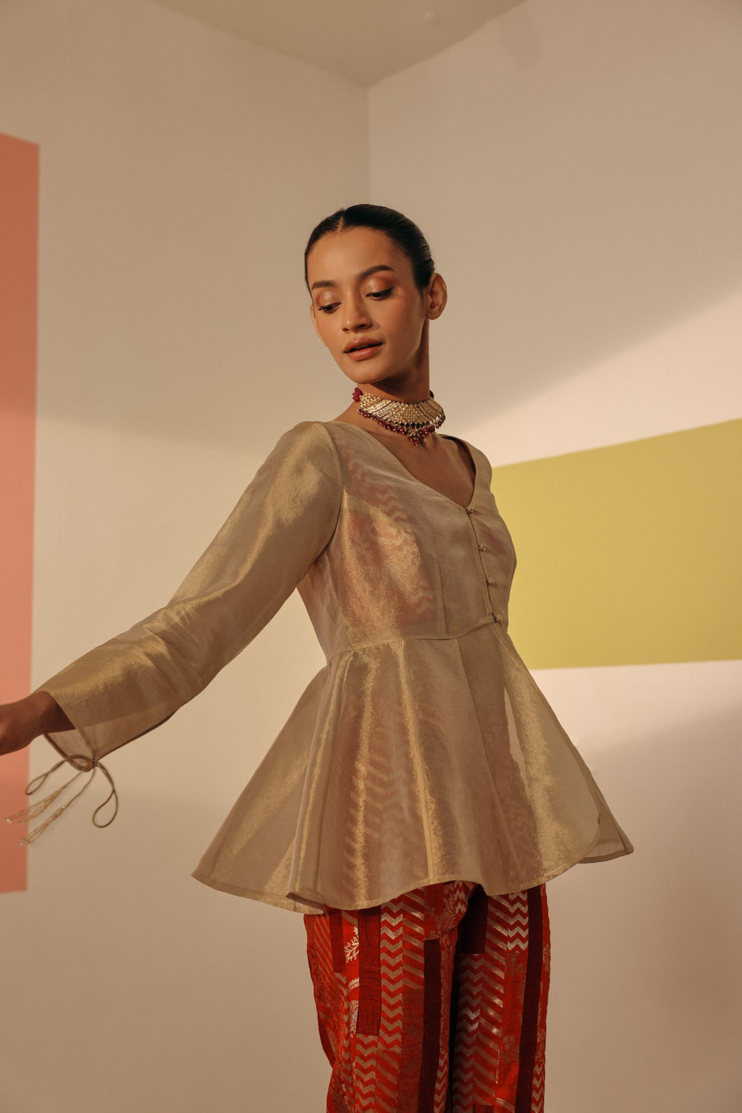 Gold Tissue Peplum Top (Ready To Ship)