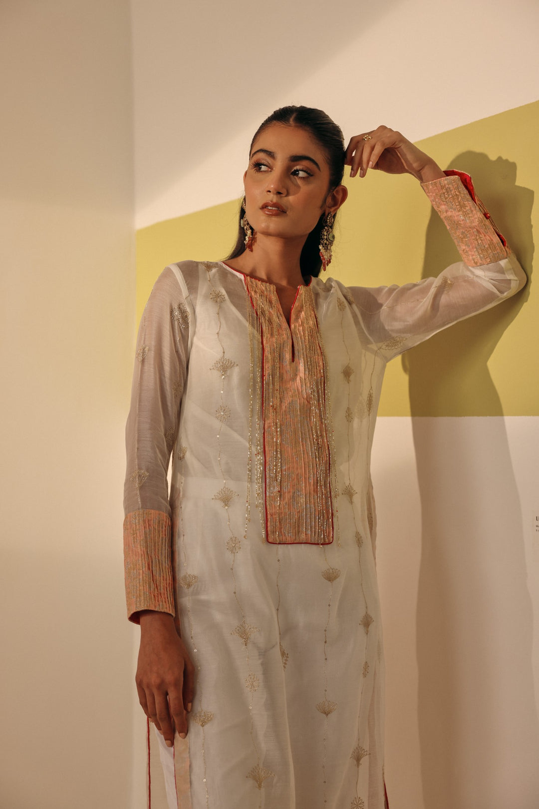 White Gold Zari Chanderi Kurta