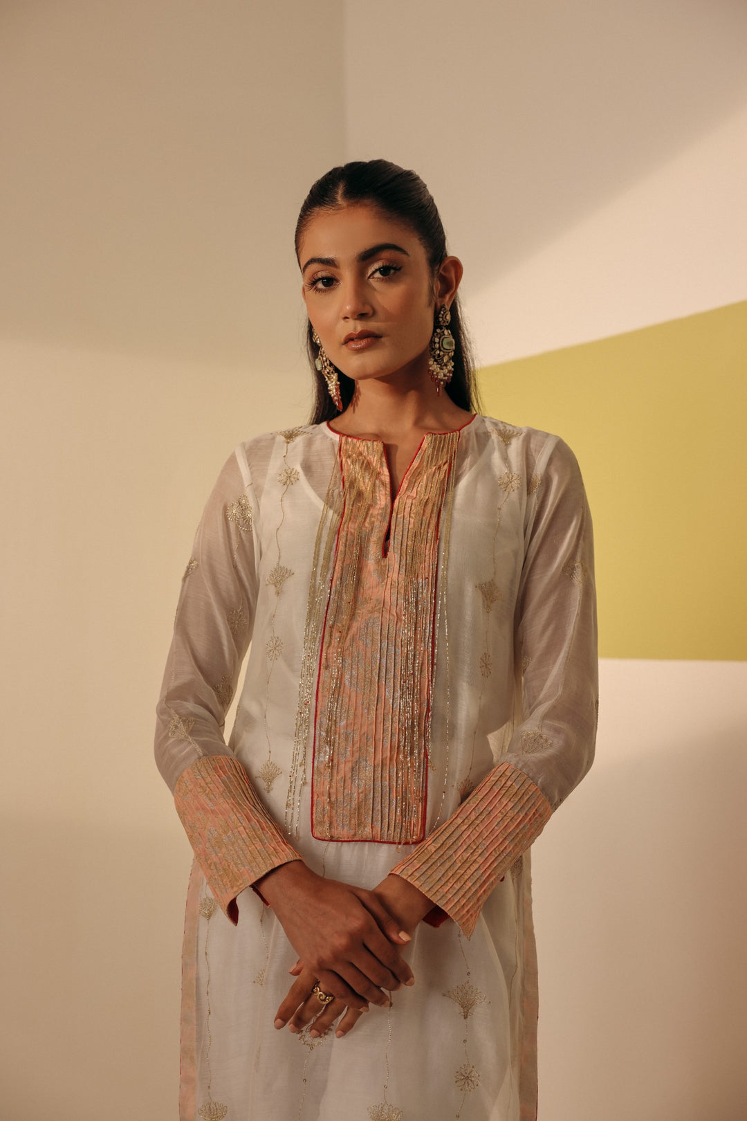 White Gold Zari Chanderi Kurta