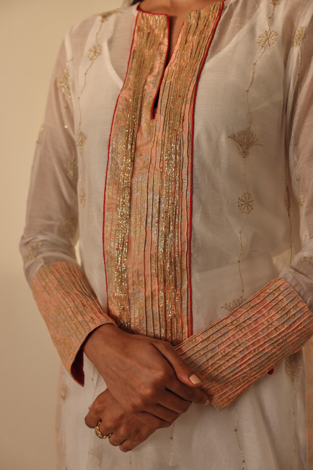 White Gold Zari Chanderi Kurta