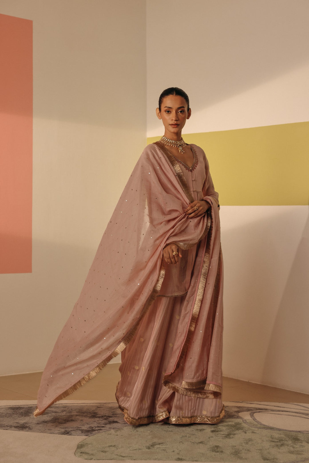 Pink Chanderi Mukaish Dupatta