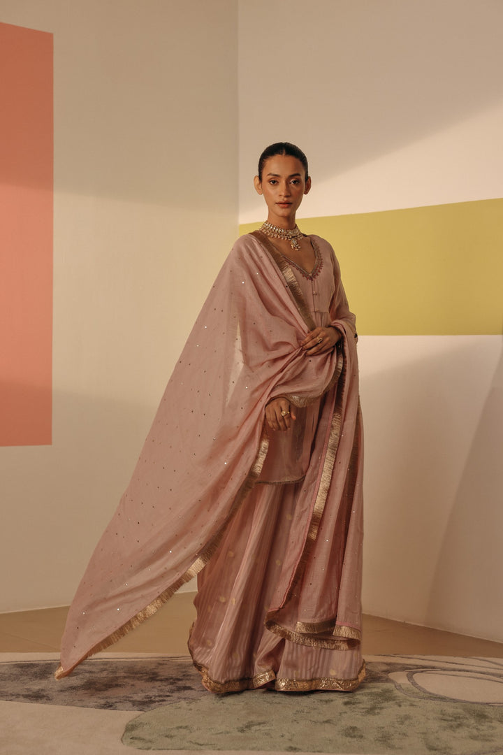 Pink Chanderi Mukaish Dupatta