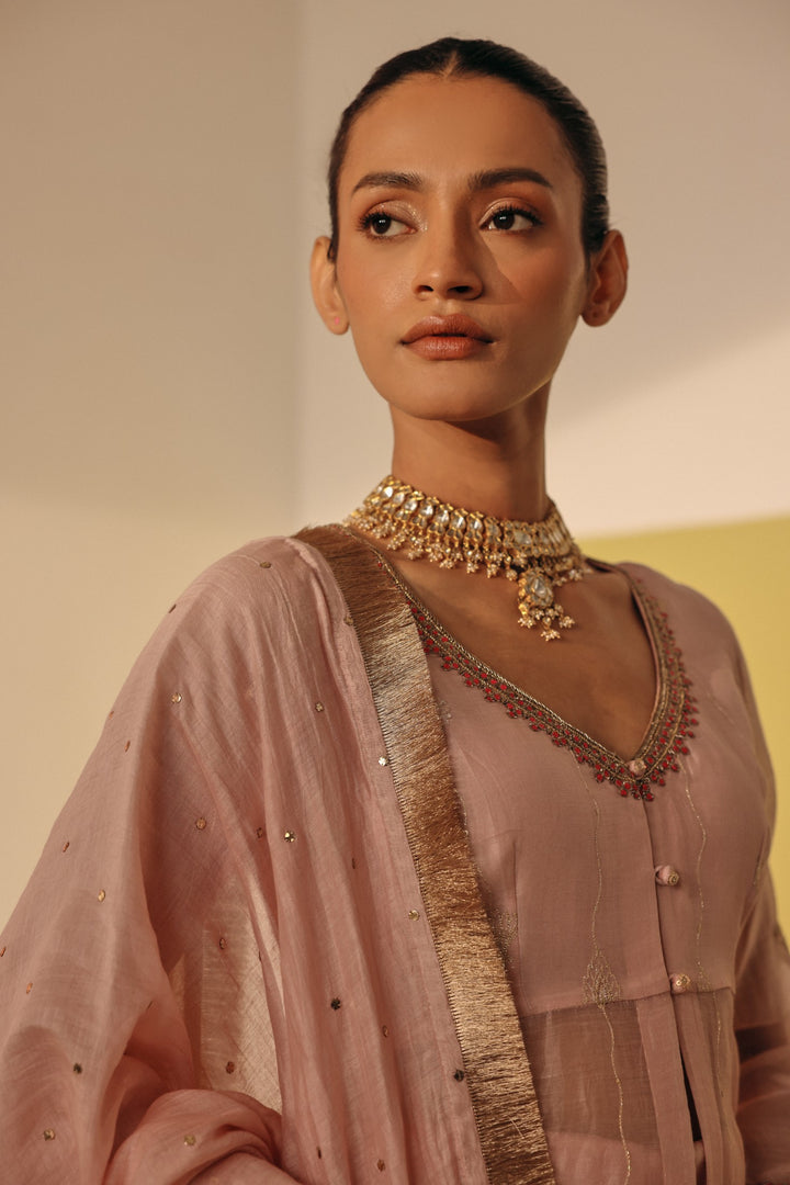 Pink Chanderi Mukaish Dupatta