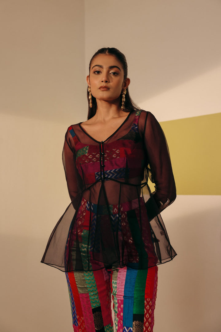 Black Organza Peplum Top (Ready To Ship)