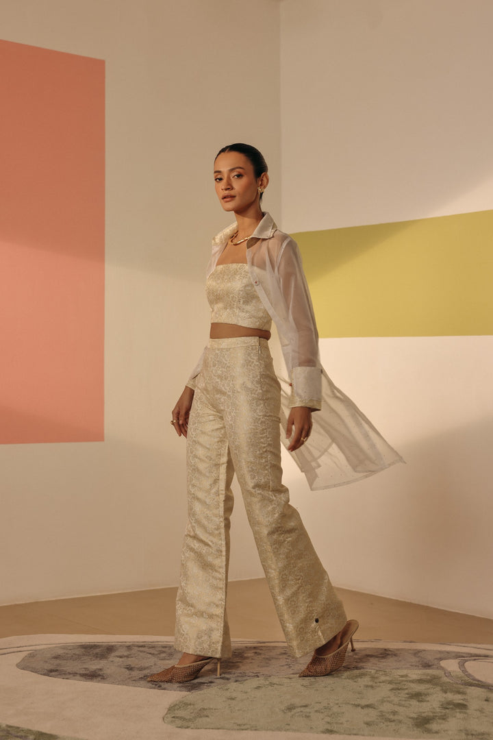 Ivory Brocade Tube Blouse
