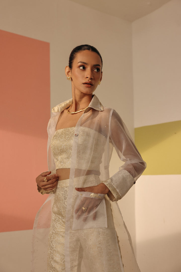 White Organza Mukaish Cape