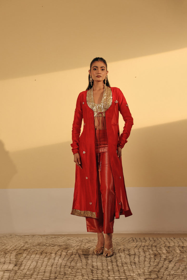 Red Chanderi Cape (Ready To Ship)