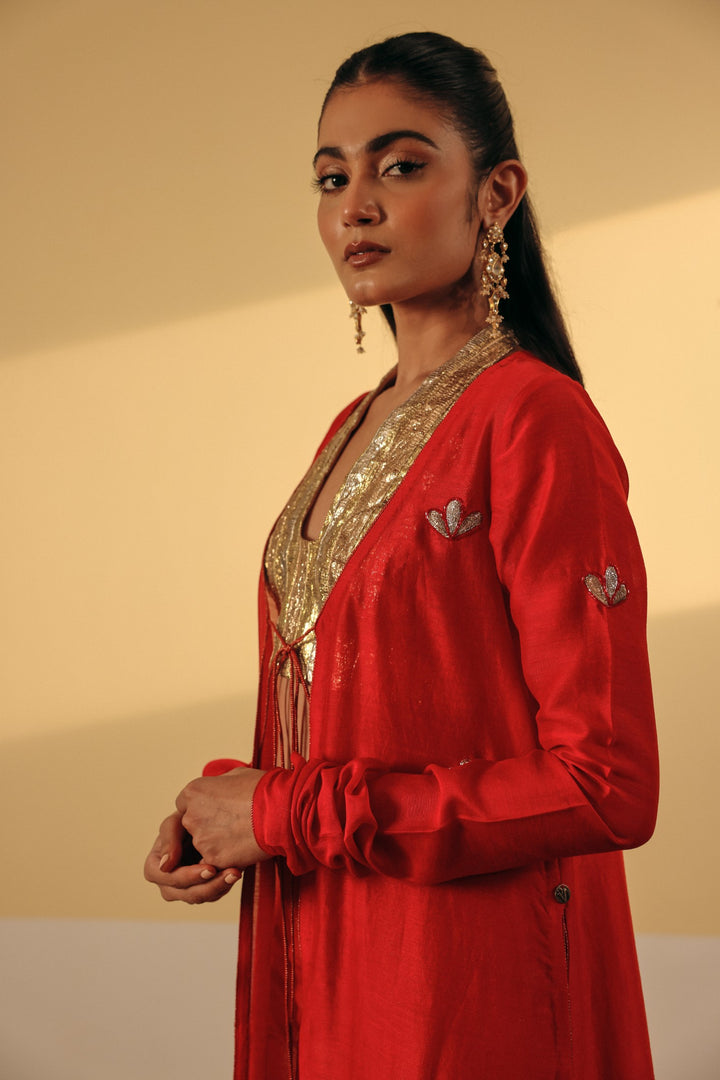 Red Chanderi Cape (Ready To Ship)