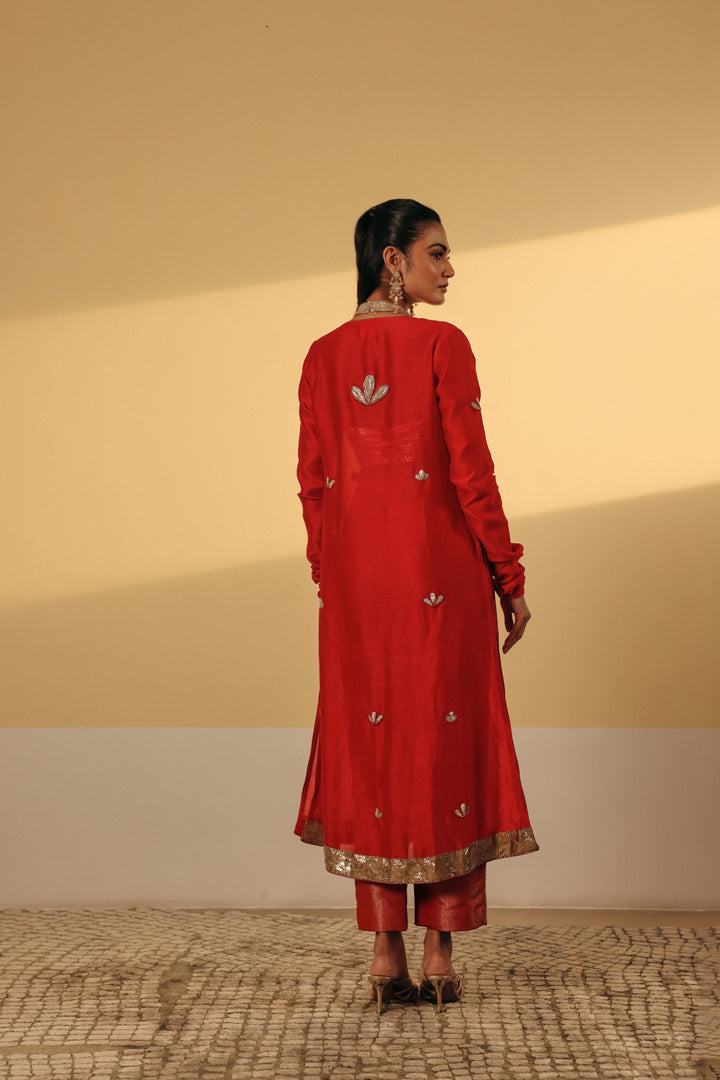 Red Chanderi Cape (Ready To Ship)