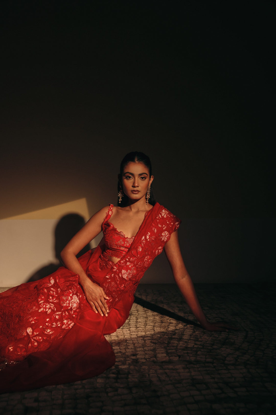 Red Organza Appliqué Saree (Ready To Ship)