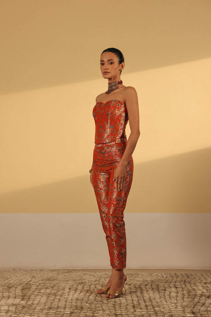 Red Gold Brocade Trouser (Ready To Ship)