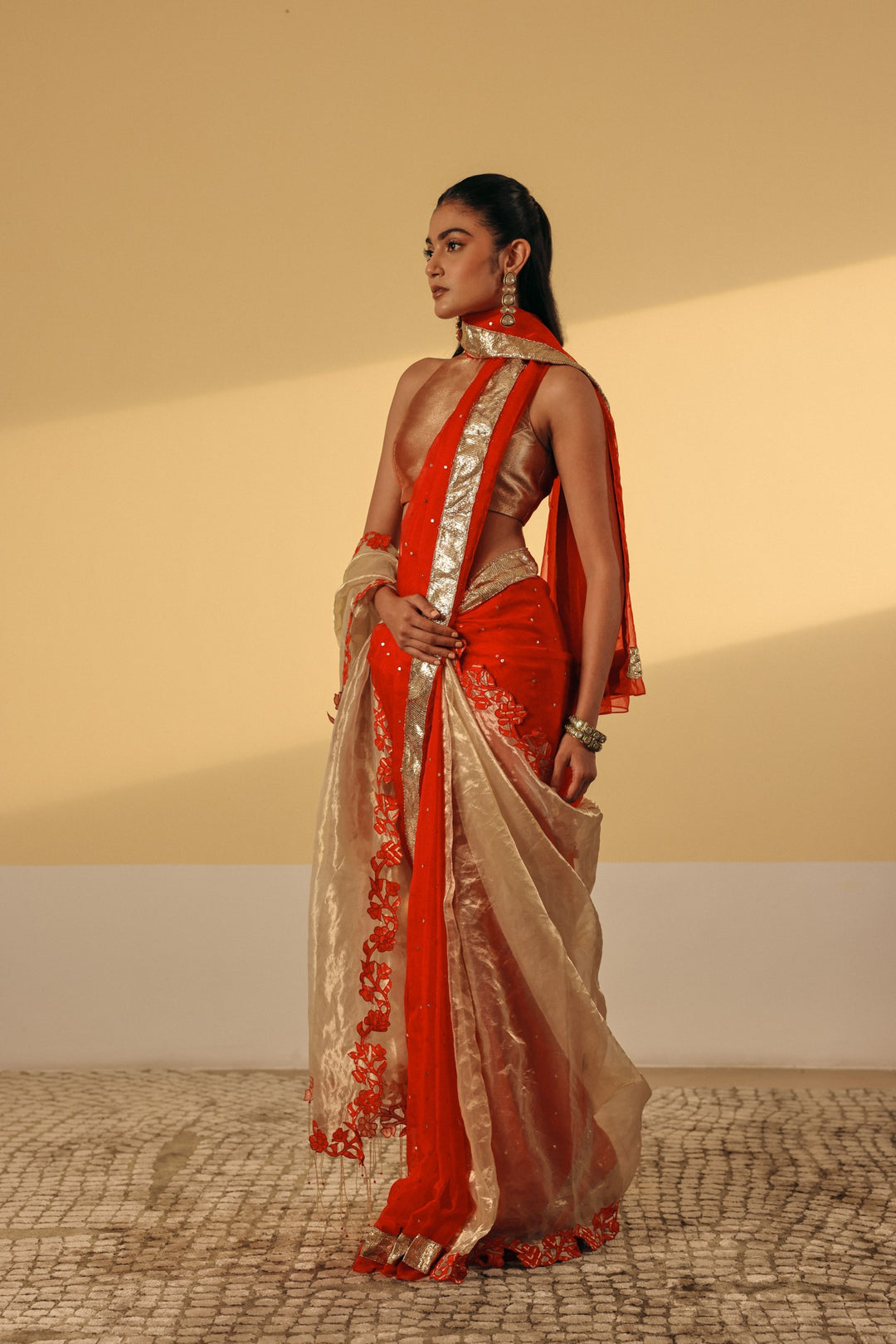 Red & Gold Double Layer Saree