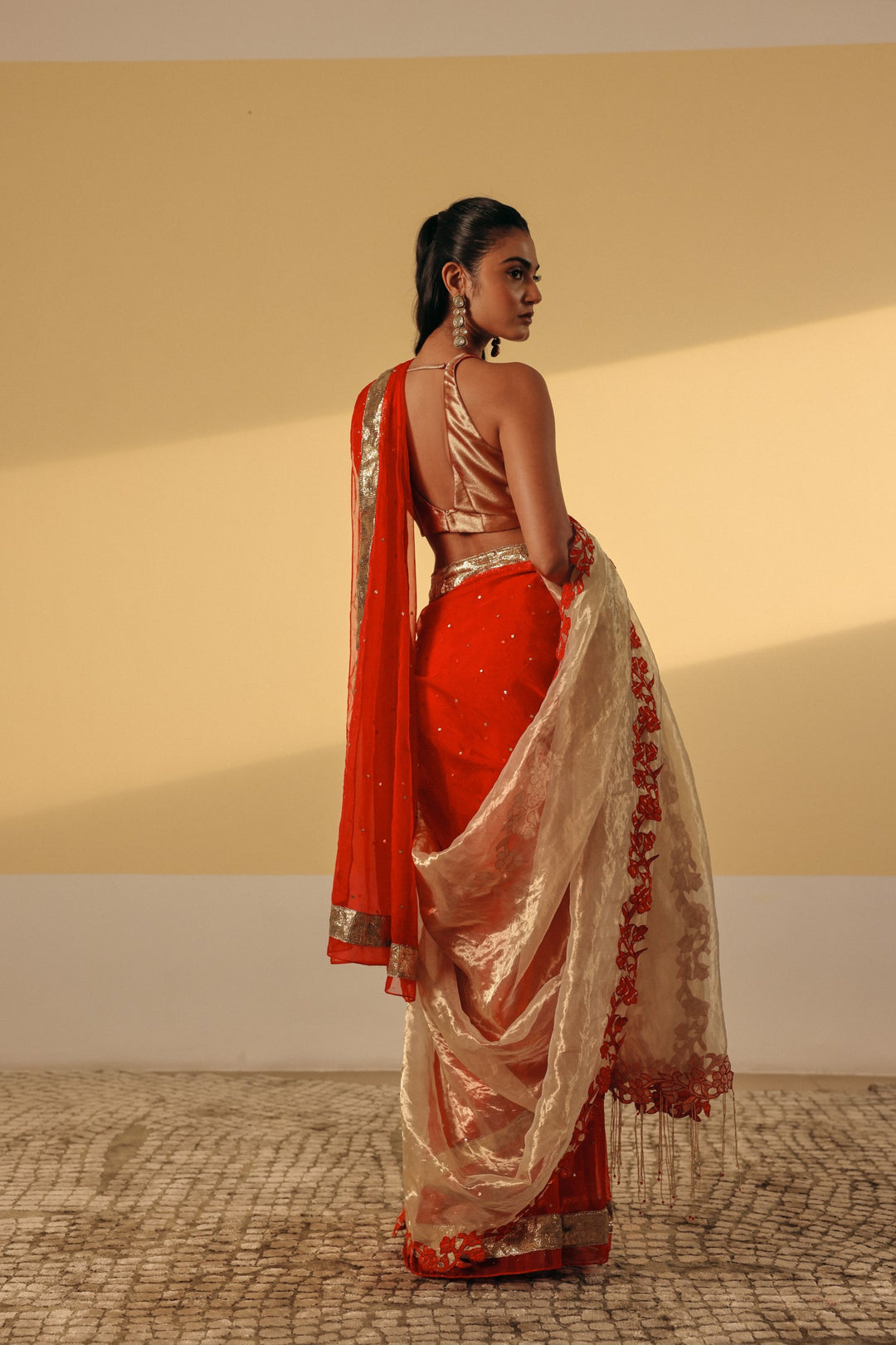 Red & Gold Double Layer Saree