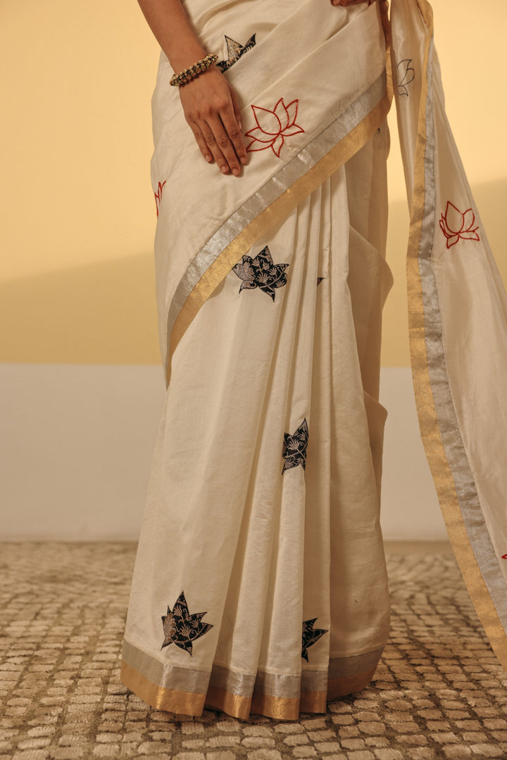 Ivory Chanderi Lotus Saree