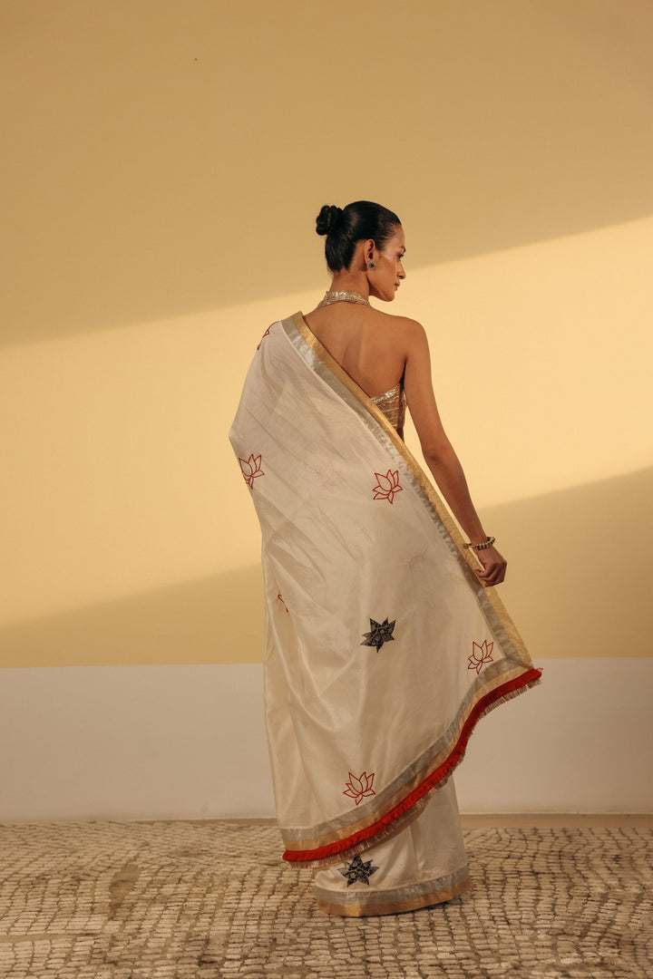 Ivory Chanderi Lotus Saree