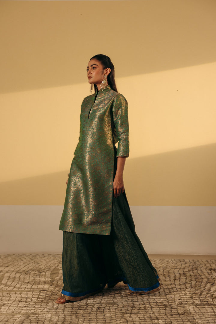 Green Brocade Kurta (Ready To Ship)
