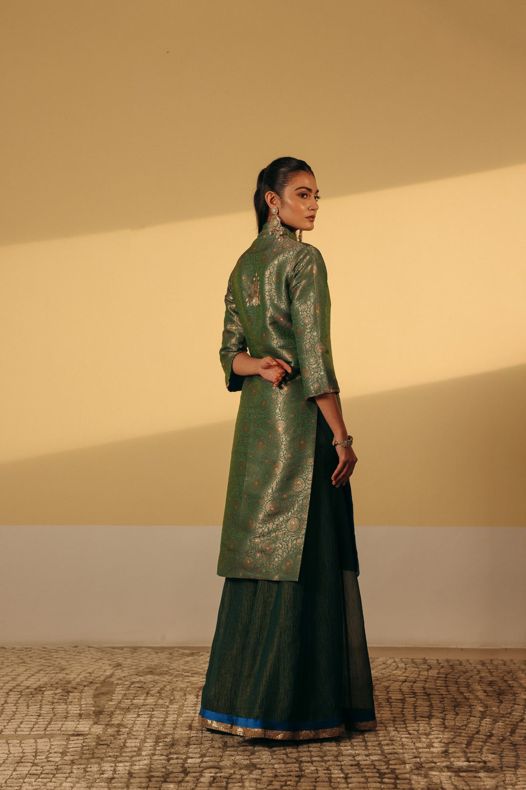 Green Brocade Kurta (Ready To Ship)