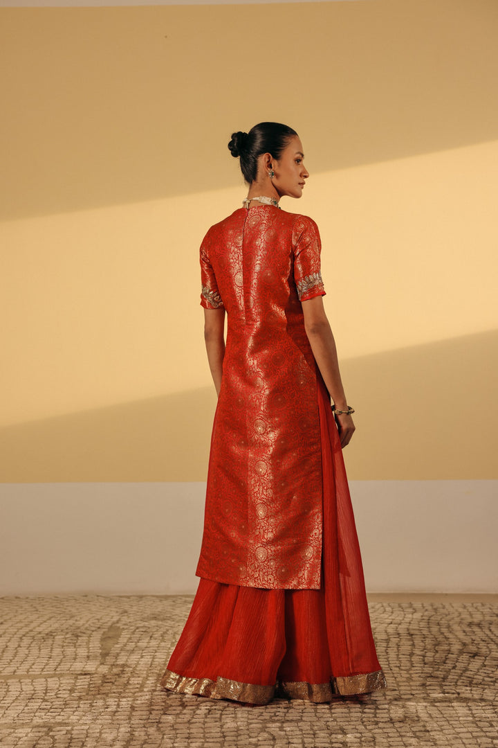 Brick Red Brocade Kurta