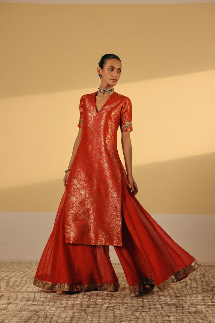 Brick Red Brocade Kurta