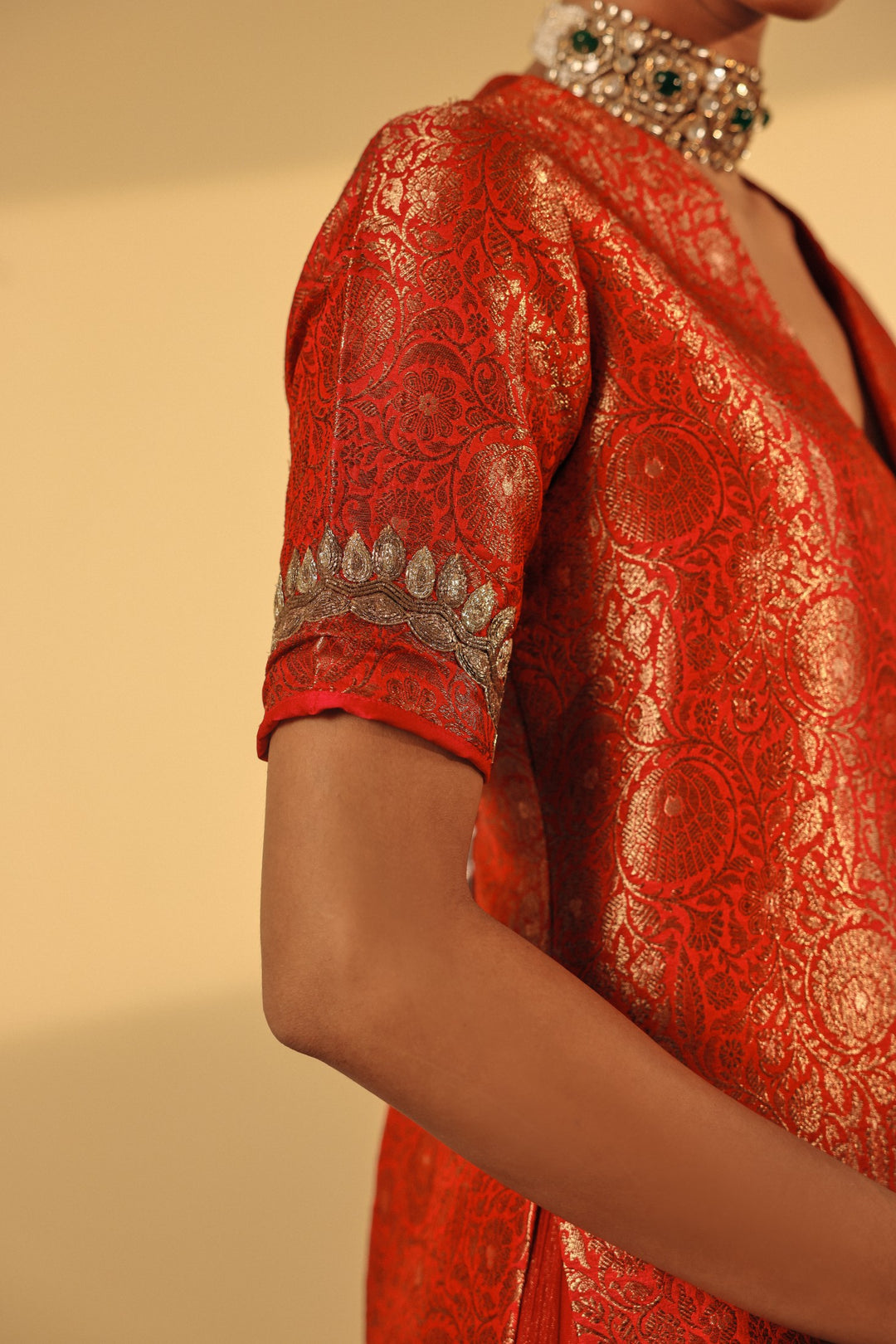 Brick Red Brocade Kurta