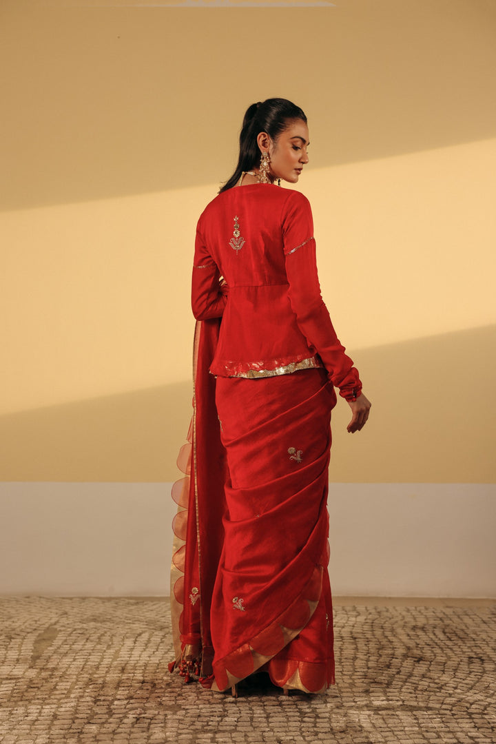 Red and Gold Chanderi Saree