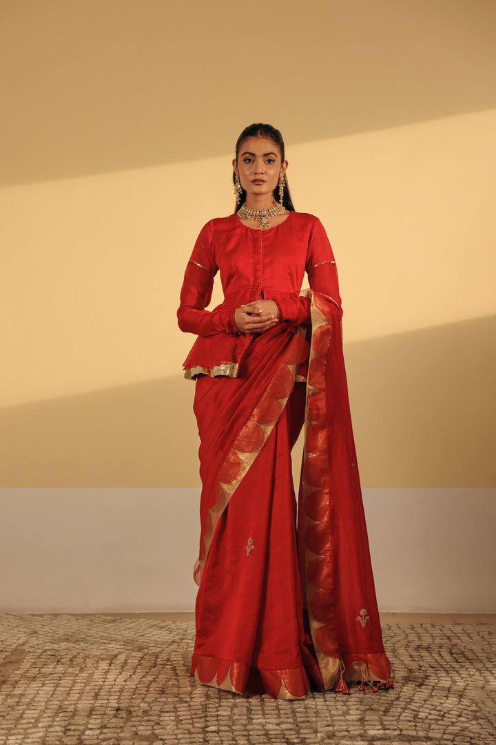 Red Chanderi Peplum Blouse