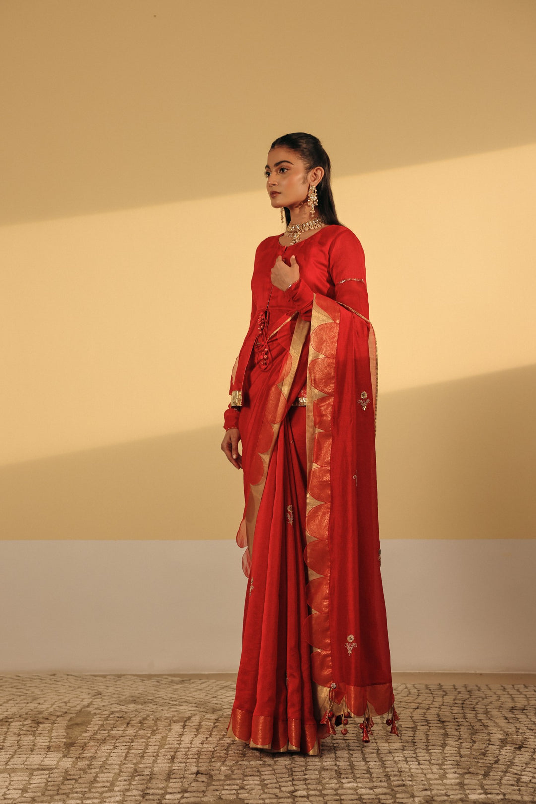 Red and Gold Chanderi Saree
