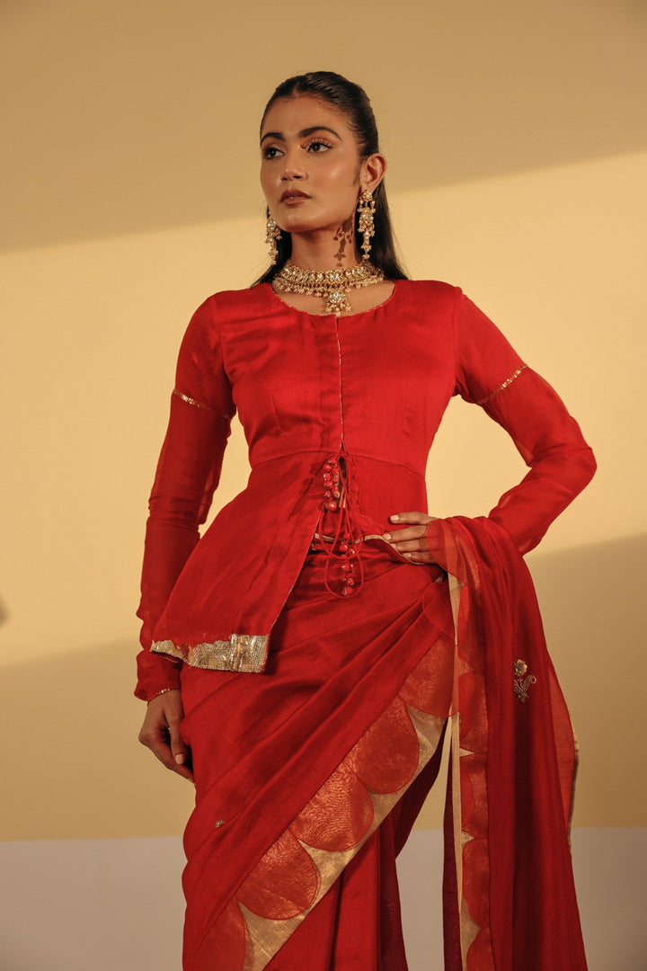 Red and Gold Chanderi Saree
