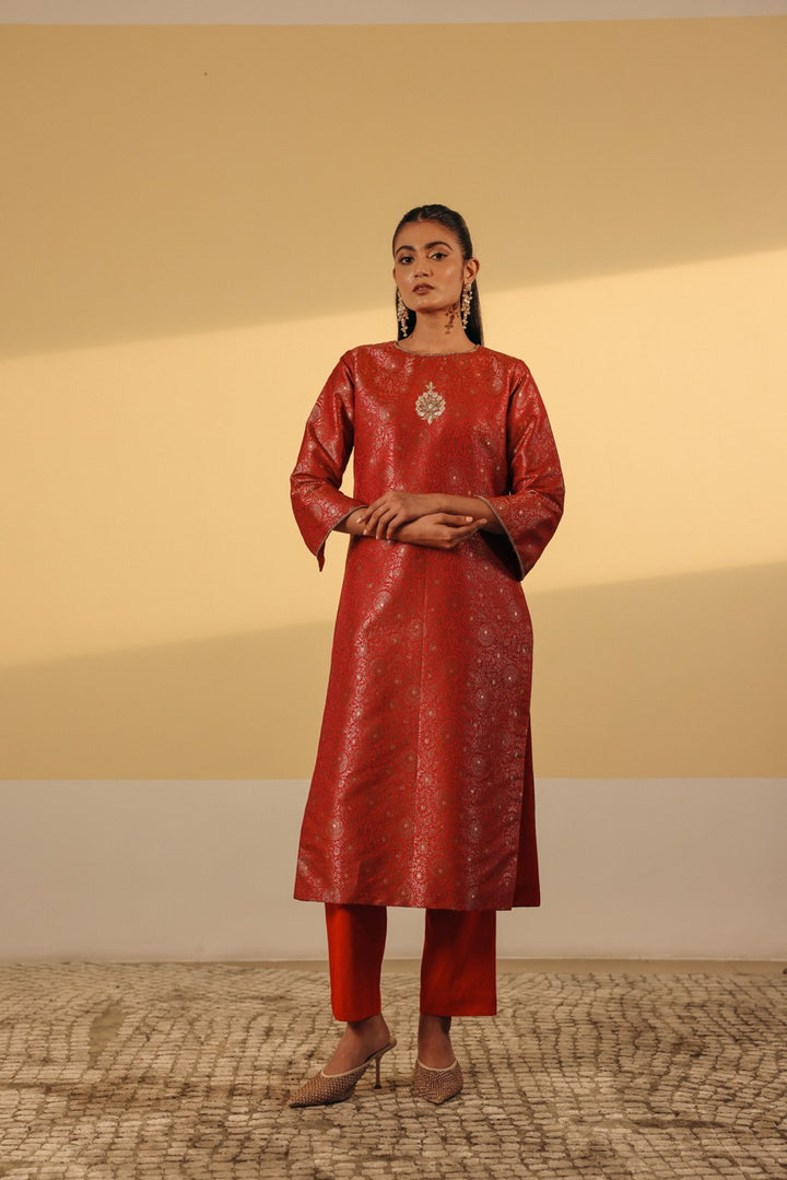 Dark Pink Brocade Kurta (Ready To Ship)