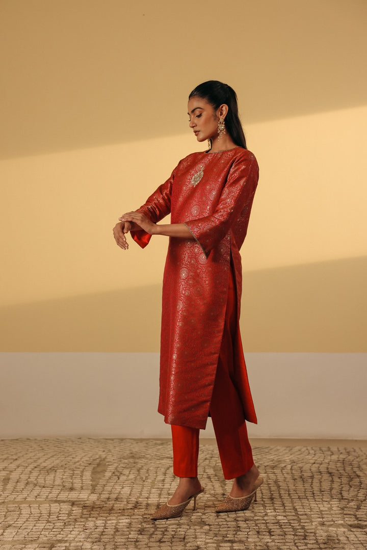 Dark Pink Brocade Kurta (Ready To Ship)