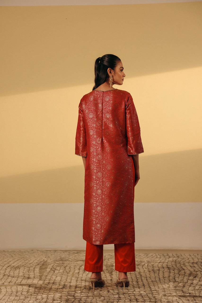 Dark Pink Brocade Kurta (Ready To Ship)
