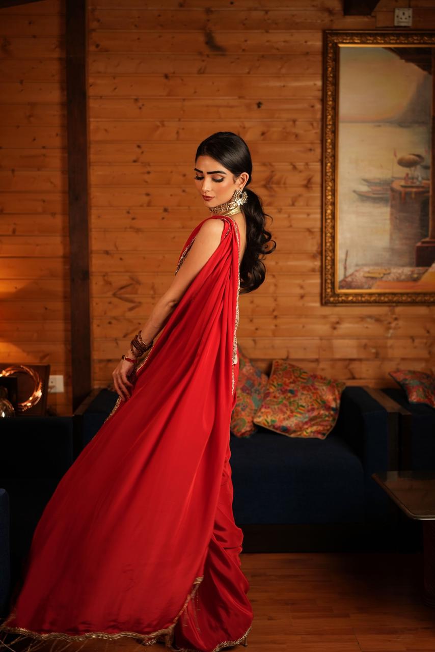 Atisha Pratap Singh In Red Crepe Saree