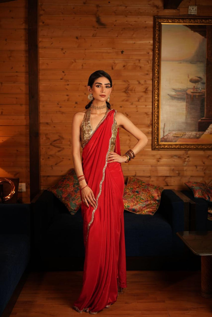 Atisha Pratap Singh In Red Crepe Saree